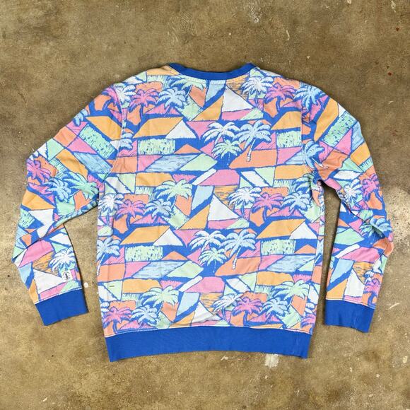 Chubbies Lounge Sweatshirt Mens L 90s Style Geometric Palm Tree Print Pullover - Picture 2 of 8